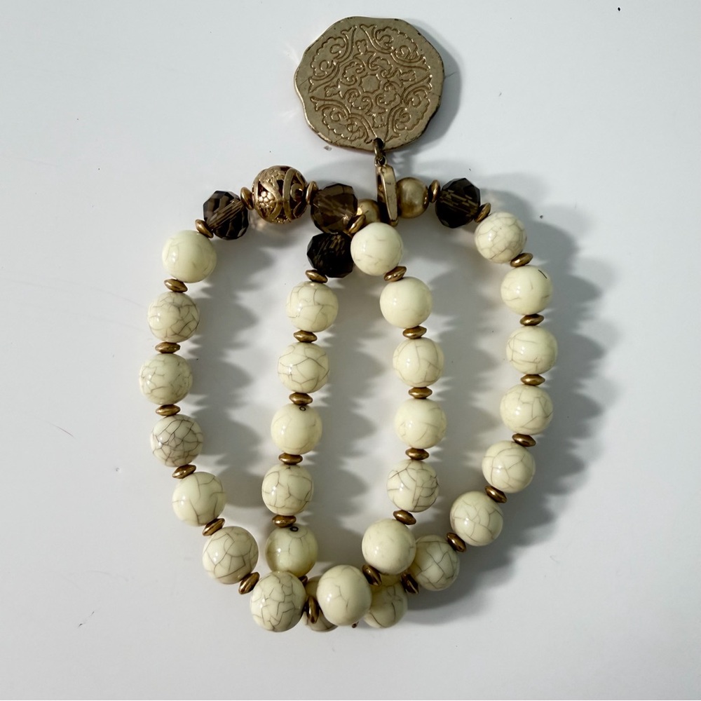 Premier Cream and Gold Beaded Bracelets with Removable Pendant- 2 pieces